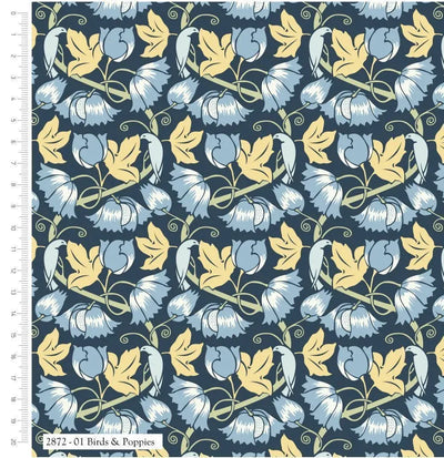 Birds and Poppies, Birds in Nature, Voysey - Sunnyside Fabrics UK - birds, Blue, cushion fabrics, dressmaking fabric, fabrics for cushions, home decor, patchwork fabrics, quilting fabric, the v and a museum, voysey, William morris, William Morris decor, william morris fabric - {{product.type}} - sunnysidefabricsuk.com