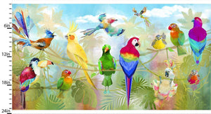 Birds on a Vine Quilting Panel - Sunnyside Fabrics UK - 3 wishes fabric,3 Wishes Fabrics,birdsparrots,Connie Haley,Connie Haley 3 wishes Fabrics,flamingoes,tropicolour birds - alt - sunnysidefabricsuk.com