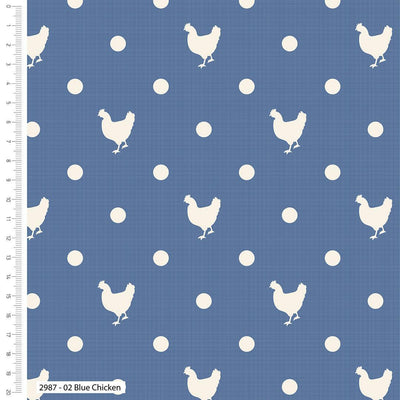 Blue Skies, Chickens Stuart Hillard - Sunnyside Fabrics UK - blue skies, chickens, floral blue, organic cotton fabric, Stuart Hillard, The craft cotton company - {{product.type}} - sunnysidefabricsuk.com