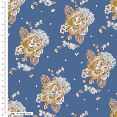 Blue Skies Floral, Stuart Hillard - Sunnyside Fabrics UK - blue skies, chickens, floral blue, organic cotton fabric, Stuart Hillard, The craft cotton company - {{product.type}} - sunnysidefabricsuk.com
