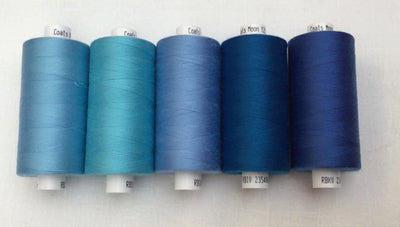 Bright Blues Moon Thread Pack - Sunnyside Fabrics UK - cotton thread, gold thread, moon thread, polyester thread, yellow thread - {{product.type}} - sunnysidefabricsuk.com