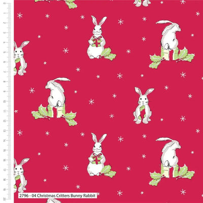 Bunny Rabbits Cotton Fabric, Christmas Critters, from Debbie Shore - Sunnyside Fabrics UK - Christmas critters, Debbie Shore, fox, foxes, otter, poinsettia, rabbits - {{product.type}} - sunnysidefabricsuk.com