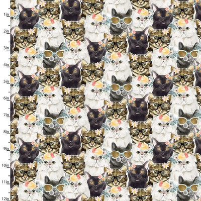Cat Faces Cotton Fabric - Sunnyside Fabrics UK - 3 wishes fabric, cat, catitude, cats, cats in sunglasses, cotton fabrics, everyday is caturday, feline faces - {{product.type}} - sunnysidefabricsuk.com
