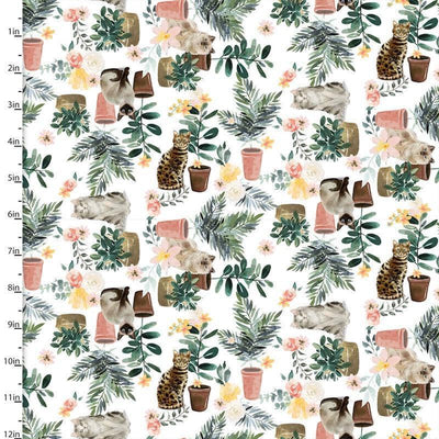 Cats and Plant Pots Cotton Fabric - Sunnyside Fabrics UK - 3 wishes fabric, cat, cats, cotton fabrics - {{product.type}} - sunnysidefabricsuk.com