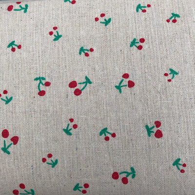 Cherries, Linen Look Fabric - Sunnyside Fabrics UK - cherries, cherry, linen look, trees, upholstery - {{product.type}} - sunnysidefabricsuk.com