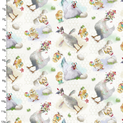 Chickens and Chicks Cotton Fabric - Sunnyside Fabrics UK - 3 wishes,animals,chickens,Connie Haley,Connie Haley 3 wishes Fabrics,farm,funnys farm,pigs,sassy animals,sheep - alt - sunnysidefabricsuk.com