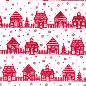 Christmas Polycotton, Red, Festive Scene - Sunnyside Fabrics UK - cheap fabric, Christmas, Christmas polycotton, fabric, material, Polycotton, White - {{product.type}} - sunnysidefabricsuk.com