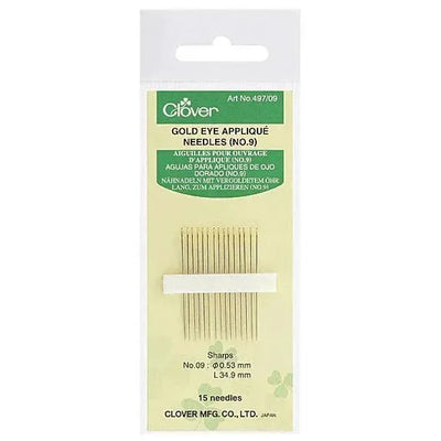 Clover Gold Eye Appilque Needles (no 9) - Sunnyside Fabrics UK - clover, needles, quilting, quilting needles - {{product.type}} - sunnysidefabricsuk.com