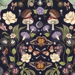 Belle and Boo,Nocturnal Garden, Lunar Moths, Cotton Fabric