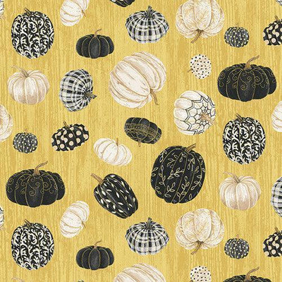 Fall Potpourri, Scattered Pumpkins Mustard - Sunnyside Fabrics UK - bats, batsorange, birds, crows, gothic, haloween, moons, owl, pumpkin, pumpkins, scroll, skull, skulls, spiders, witch - {{product.type}} - sunnysidefabricsuk.com