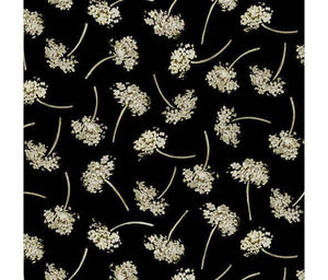 Fall Potpourri, Scattered Sprigs Black, Cotton Fabric - Sunnyside Fabrics UK - bats, batsorange, birds, crows, gothic, haloween, moons, owl, pumpkin, pumpkins, scroll, skull, skulls, spiders, witch - {{product.type}} - sunnysidefabricsuk.com