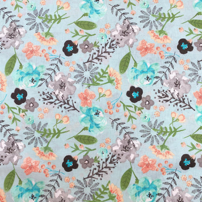 Floral Meadow, Anna Bella Cotton Fabric - Sunnyside Fabrics UK - Anna Bella, blue flowers, daisies, floral, floral fabric - {{product.type}} - sunnysidefabricsuk.com