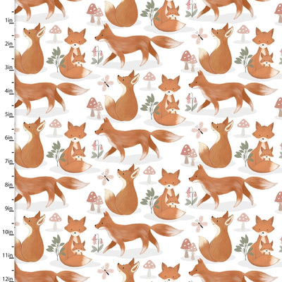 Fox Trot White, Baby in Bloom, Cotton Flannel - Sunnyside Fabrics UK - brushed cotton, bunny, childrens, childrens buttons, childrens cotton fabric, childrens designs, childrens fabric, childrens nuresry fabric, childrens prints, childrens quilting panel, deer, flannel, foxes, rabbits, reindeer, reindeers, vintage childrens, woodland, woodland animals - {{product.type}} - sunnysidefabricsuk.com