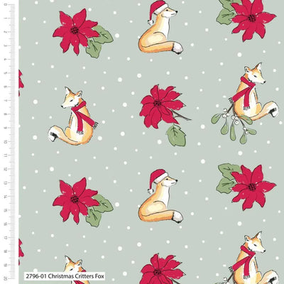 Foxes Print, Cotton Fabric, from Debbie Shore - Sunnyside Fabrics UK - Christmas critters, Debbie Shore, fox, foxes, otter, poinsettia, rabbits - {{product.type}} - sunnysidefabricsuk.com