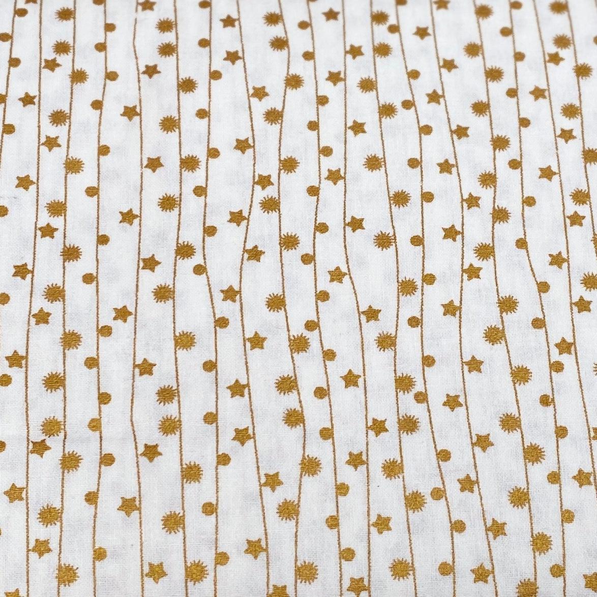 Gold String of Stars, Cotton Fabric Sunnyside Fabrics UK Sunnyside