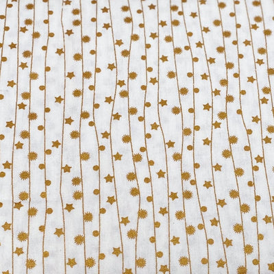 Gold String of Stars, Cotton Fabric - Sunnyside Fabrics UK - Christmas, Christmas Cotton fabric, christmas fabric, Christmas fabrics, christmas quilting, christmas stars, christmas tree skirt, gold, Gold and Cream, Gold metallic, gold metallic cotton fabric, gold Metallic Sparkle, gold snowflakes, gold sparkle, gold thread, stars gold stars, traditional Christmas - {{product.type}} - sunnysidefabricsuk.com