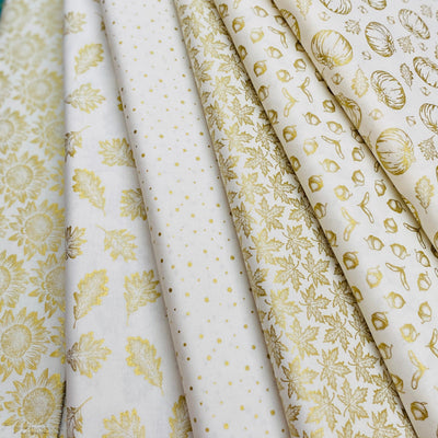 Gold Sunflowers, Simply Gold, Metallic - Sunnyside Fabrics UK - gold metallic, leaves, low volume, sunflowers - {{product.type}} - sunnysidefabricsuk.com