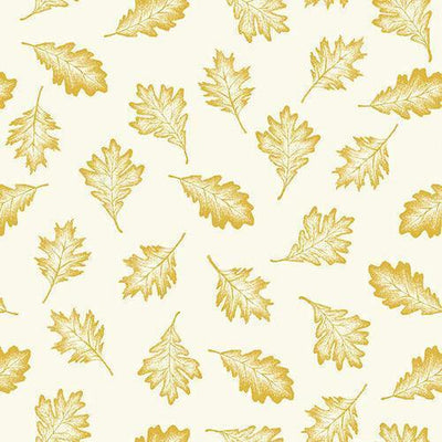 Gold Tossed Oak Leaves, Simply Gold, Metallic - Sunnyside Fabrics UK - acorns, autumn, gold metallic, leaves, low volume, sunflowers - {{product.type}} - sunnysidefabricsuk.com