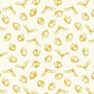 Gold Tossed Oak Leaves, Simply Gold, Metallic - Sunnyside Fabrics UK - acorns, autumn, gold metallic, leaves, low volume, sunflowers - {{product.type}} - sunnysidefabricsuk.com