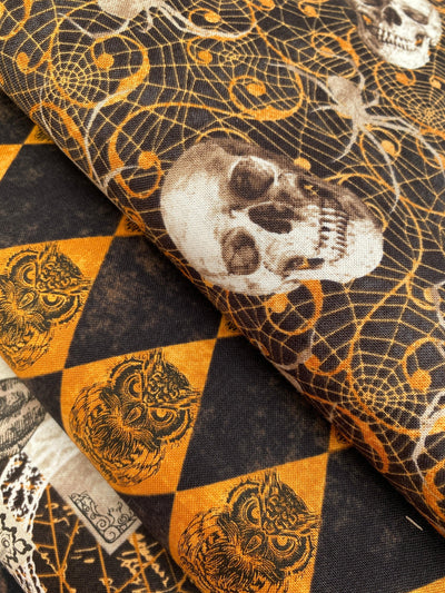 Halloween Cotton Fabric, Owls Argyle - Sunnyside Fabrics UK - haloween, pumpkin, skull, skulls - {{product.type}} - sunnysidefabricsuk.com