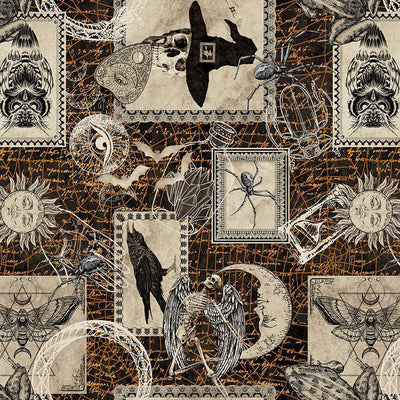 Halloween Patch Cotton Fabric - Sunnyside Fabrics UK - bats, batsorange, birds, crows, eyes, gothic, haloween, moons, owl, pumpkin, skull, skulls, spiders, witch - {{product.type}} - sunnysidefabricsuk.com