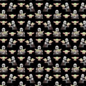 He Comes With Me, Mandalorian, cotton fabric - Sunnyside Fabrics UK - baby yoda, camelot licensed fabric, Craft Cotton Co, helmet badge, mandalorian, star wars, yoda - {{product.type}} - sunnysidefabricsuk.com