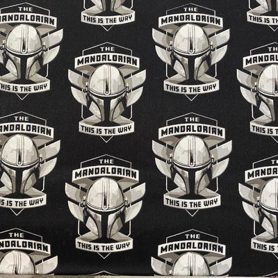 Helmets Badge, Mandalorian, Cotton Fabric - Sunnyside Fabrics UK - baby yoda, Craft Cotton Co, disney, helemt badges, mandalorian, Marvel Comics, Star Wars, star wars fabric - {{product.type}} - sunnysidefabricsuk.com