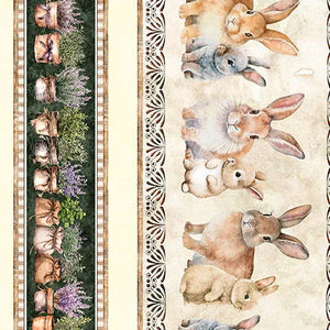 Quilting Treasures, Bunny and Floral Border Stripe, Hunny Bunny Cotton Fabric