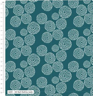 Savannah Rawson Ball Dahlia Jade  Cotton Fabric