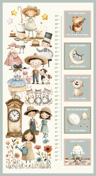 Nursery Rhyme Time Nursery Rhyme Growth Chart 24" Panel 4846P-41  | Blank Quilting Children's Cotton Fabric