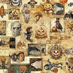 Jeepers Creepers Halloween Ephemera Cotton Fabric | Quilting Treasures | Sunnyside Fabrics UK