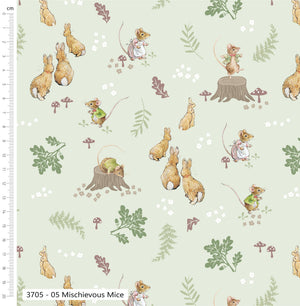 Peter Rabbit Mischievous Mice Cotton Fabric – Tales of the Burrow by Craft Cotton