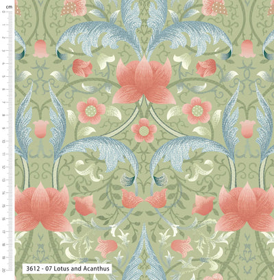 William Morris,  Lotus and Acanthus, Morris Muses, Organic Cotton Fabric