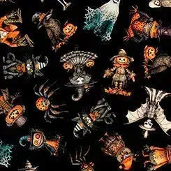 Quilting Treasures, Halloween Characters Black, Jeepers Creepers Cotton Fabric