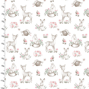 Sweet Woodland White Quilting Cotton Fabric | 3 Wishes Fabric | Licensed by Jo Taylor
