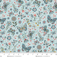 Henry Glass, Norwegian Forest Blue Butterflies Cotton Fabric 3545-17