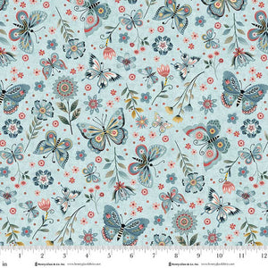 Henry Glass, Norwegian Forest Blue Butterflies Cotton Fabric 3545-17