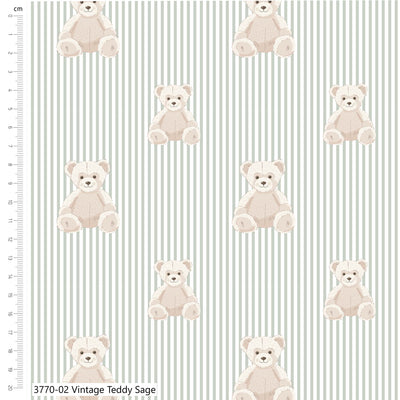 Craft Cotton Co, Toy Box Treasures Vintage Teddy Sage,  Cotton Fabric