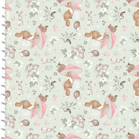 Sweet Woodland Green Quilting Cotton Fabric | 3 Wishes Fabric | Licensed by Jo Taylor