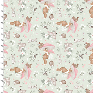 Sweet Woodland Green Quilting Cotton Fabric | 3 Wishes Fabric | Licensed by Jo Taylor