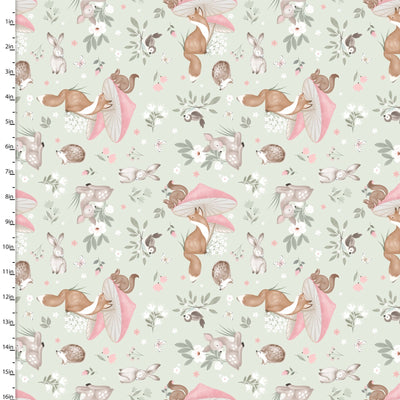 Sweet Woodland Green Quilting Cotton Fabric | 3 Wishes Fabric | Licensed by Jo Taylor
