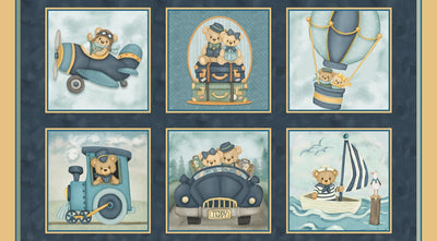 Henry Glass, Travelling Teddies Hot Air Balloons, Quilting Cotton Fabric 2422-77
