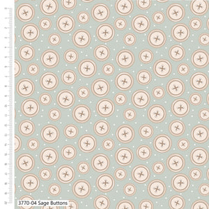 Craft Cotton Co, Toy Box Treasures, Sage Buttons Cotton Fabric