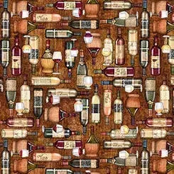 Quilting Treasures, Wine Bottles and Glasses, Cork and Barrel Cotton Fabric