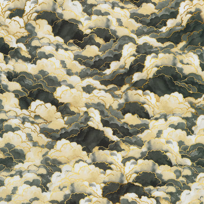 Pattern of clouds in black, white, and gray on a textured background