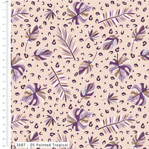 Craft Cotton Company, Tropical  Leaves, Amethyst Jungle Cotton Fabric