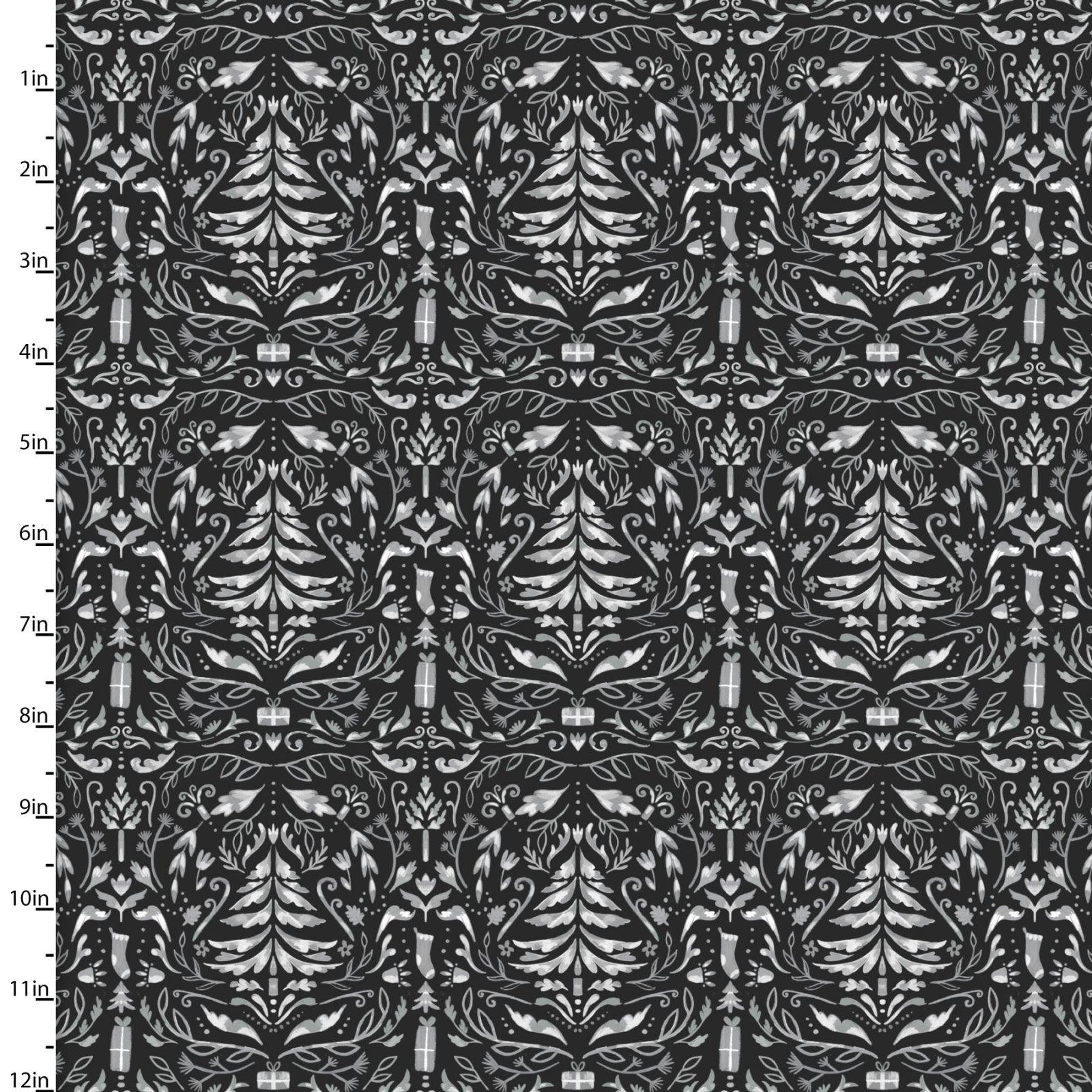 3 Wishes Fabric, Christmas Damask, Cotton Fabric
