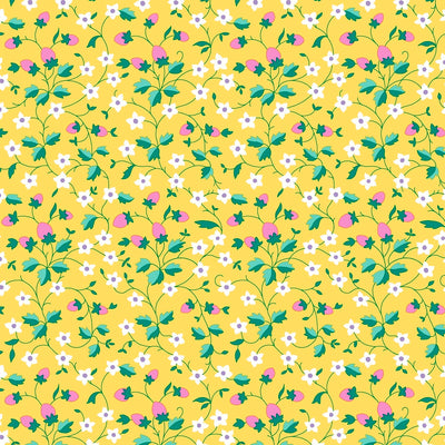 Liberty, Gifts From The Garden, Strawberry Picking Yellow, Quilting Cotton Fabric