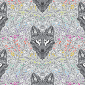 Tula Pink, Greywork Wolf of Pink Street Cotton Fabric 256 FOG