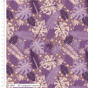 Craft Cotton Company, Leaves, Amethyst Jungle Cotton Fabric